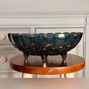 Indiana Glass Iridescent with Gold Trim Large heavy Ceramic Bowl